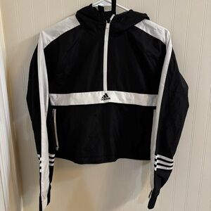 SOLD- Adidas Monochrome cropped hooded windbreaker Jacket